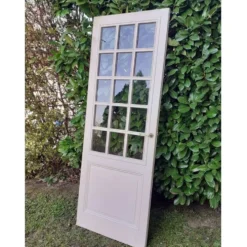 Porte ancienne de communication vitrée moulurée 218,5x83 15 petits carreaux