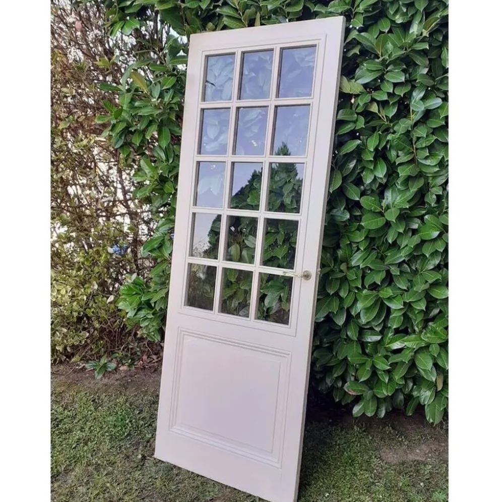 Porte ancienne de communication vitrée moulurée 218,5x83 15 petits carreaux