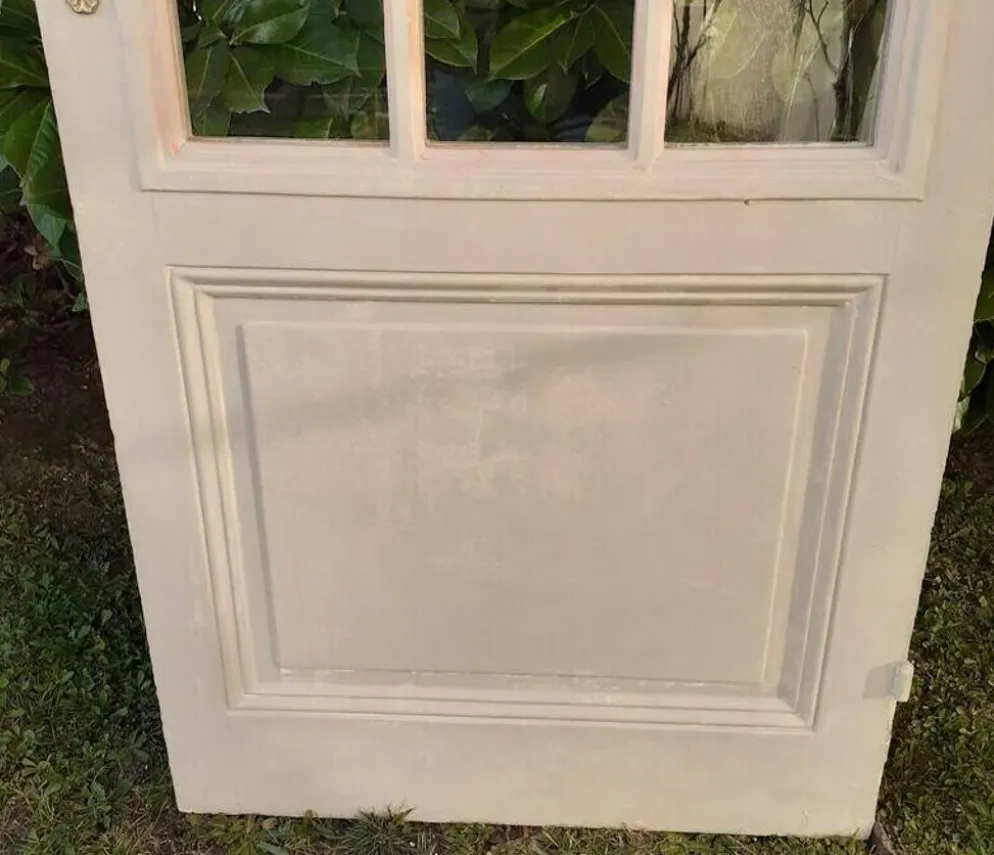 Porte ancienne de communication vitrée moulurée 218,5x83 15 petits carreaux