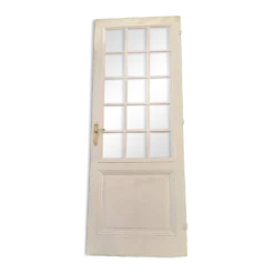 Porte ancienne de communication vitrée moulurée 218,5x83 15 petits carreaux
