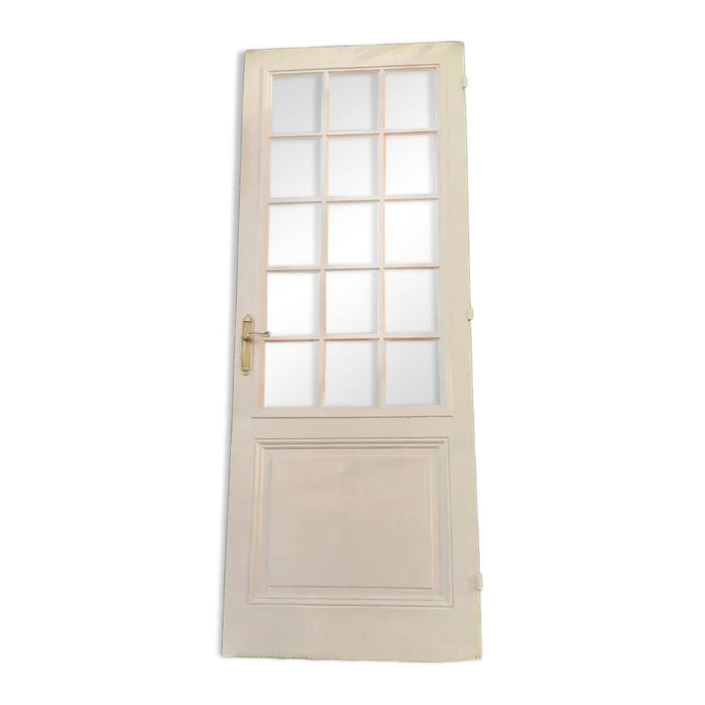 Porte ancienne de communication vitrée moulurée 218,5x83 15 petits carreaux