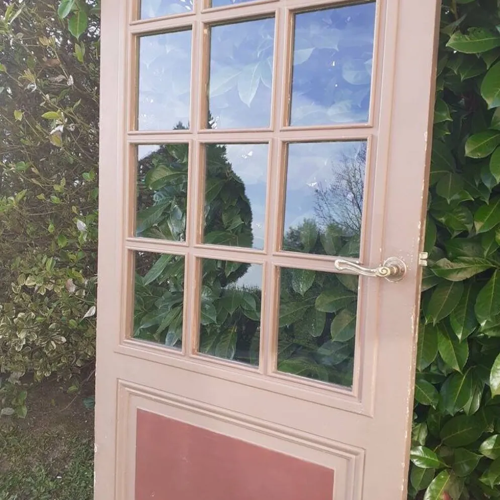 Porte ancienne de communication vitrée moulurée 221x83cm 15 petits carreaux