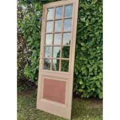 Porte ancienne de communication vitrée moulurée 221x83cm 15 petits carreaux
