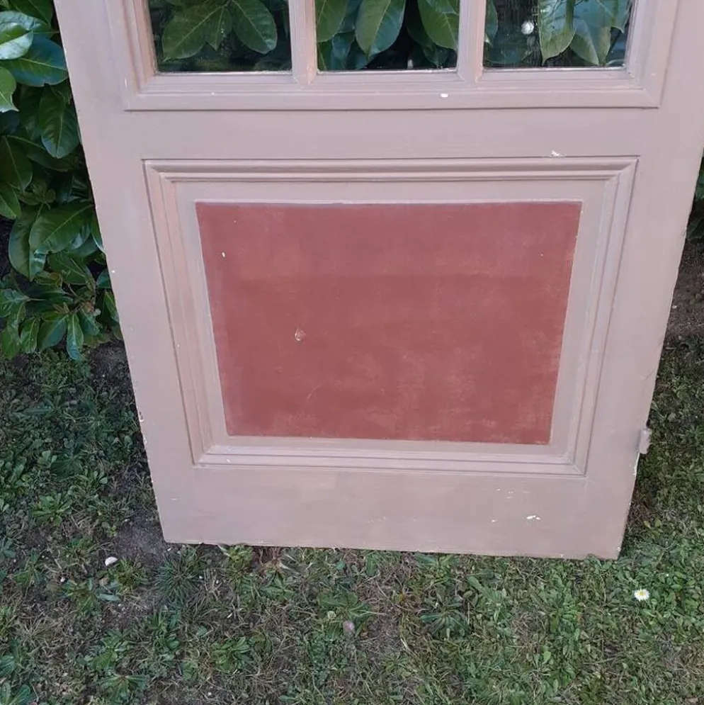Porte ancienne de communication vitrée moulurée 221x83cm 15 petits carreaux