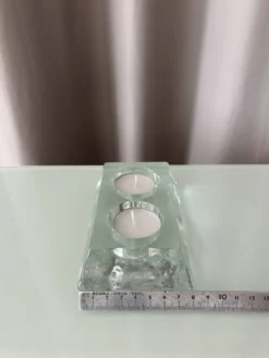 Porte-bougie double en verre épais vintage – verre transparent sculptural