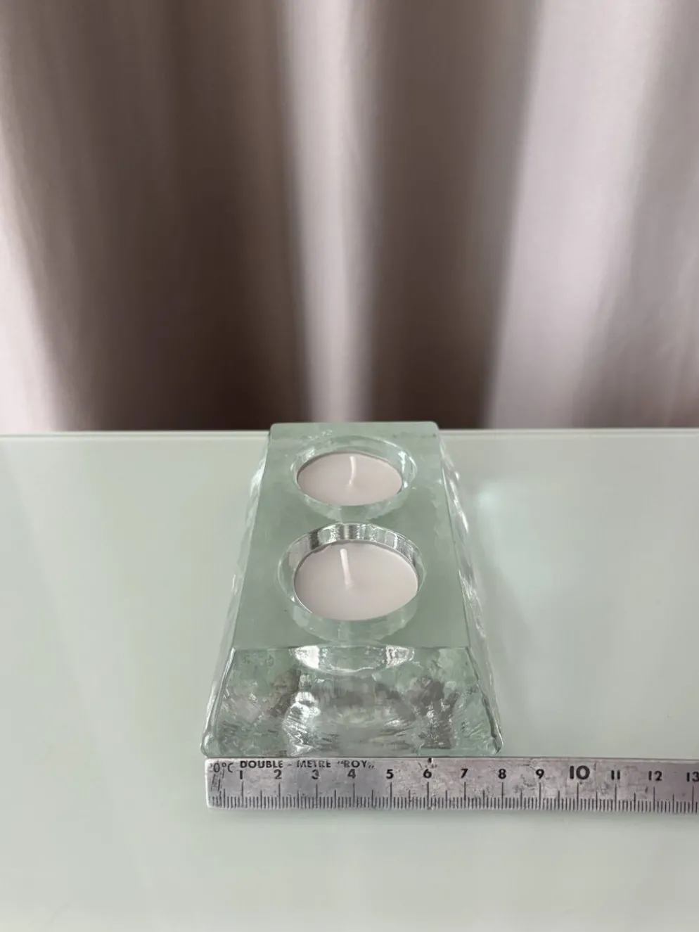 Porte-bougie double en verre épais vintage – verre transparent sculptural