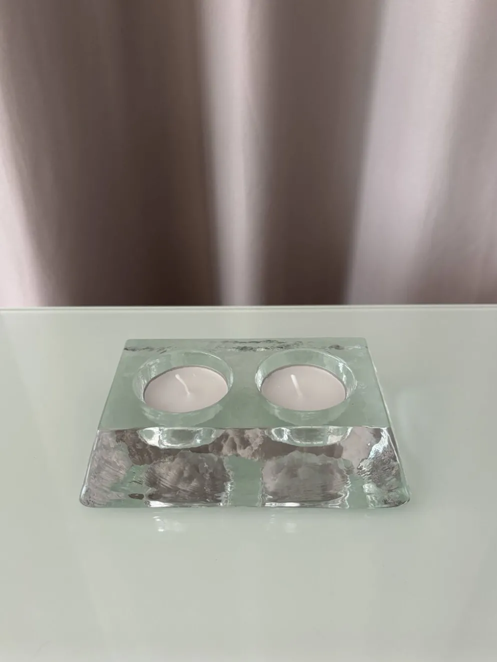 Porte-bougie double en verre épais vintage – verre transparent sculptural