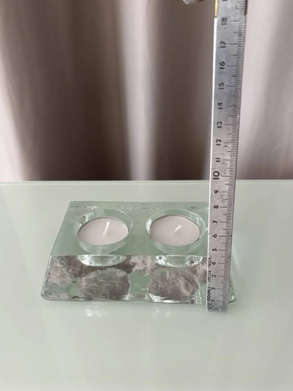 Porte-bougie double en verre épais vintage – verre transparent sculptural