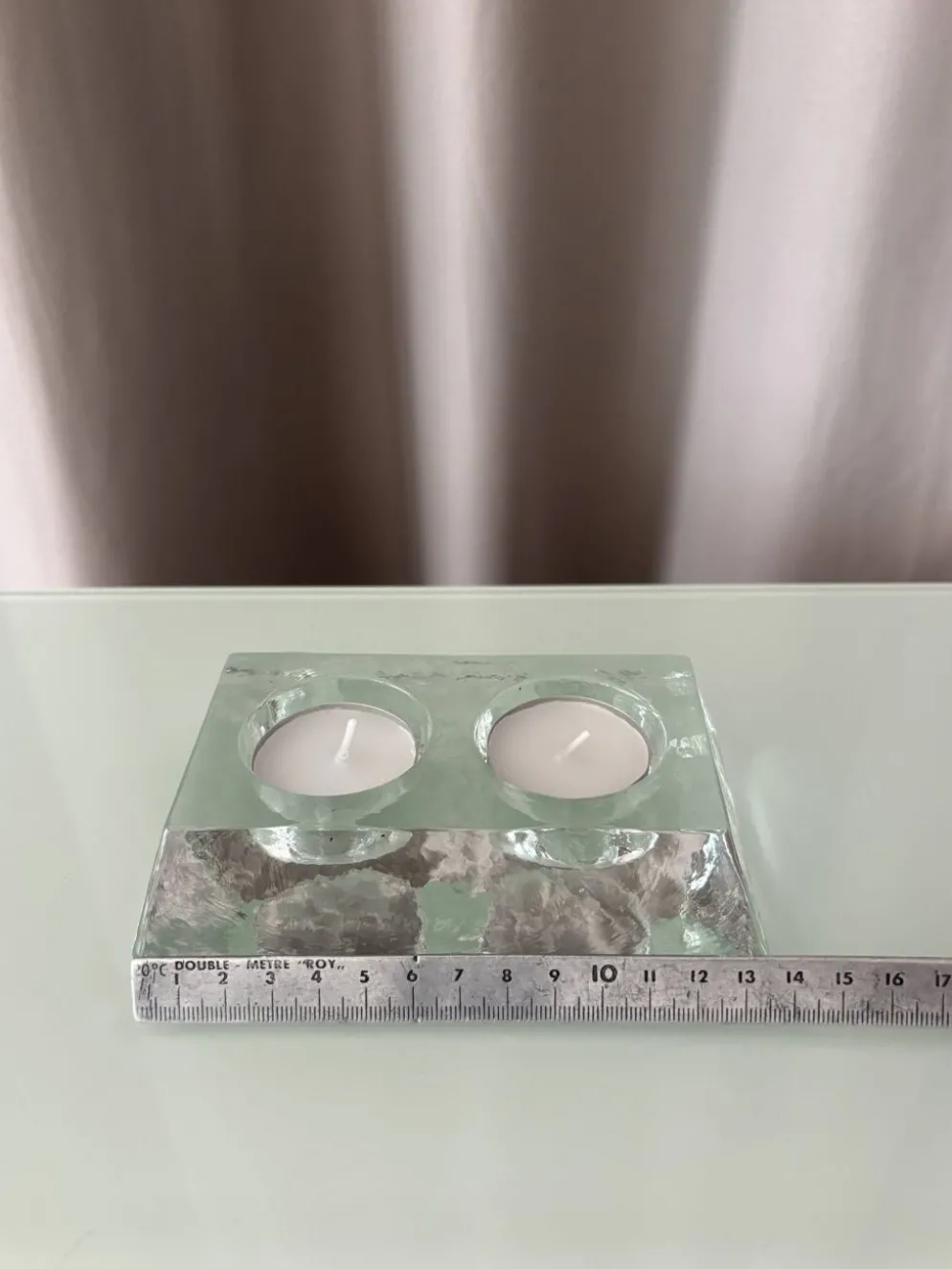 Porte-bougie double en verre épais vintage – verre transparent sculptural