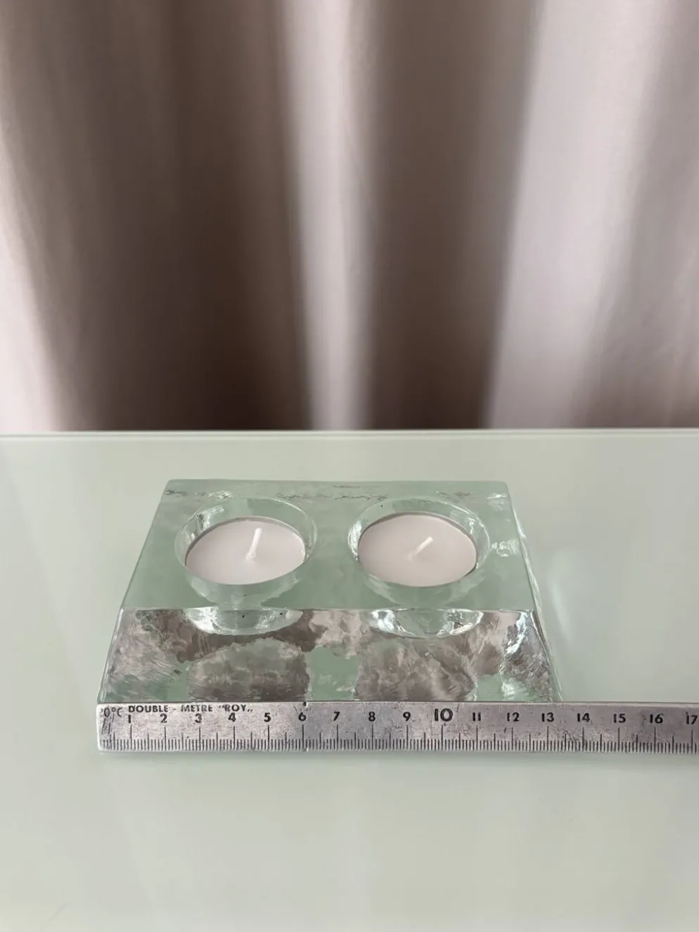 Porte-bougie double en verre épais vintage – verre transparent sculptural