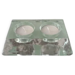 Porte-bougie double en verre épais vintage – verre transparent sculptural