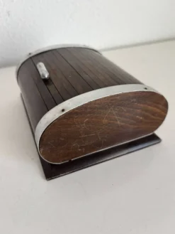 Porte-cigarettes vintage 1960 distributeur bois métal doré - 16 x 13 cm