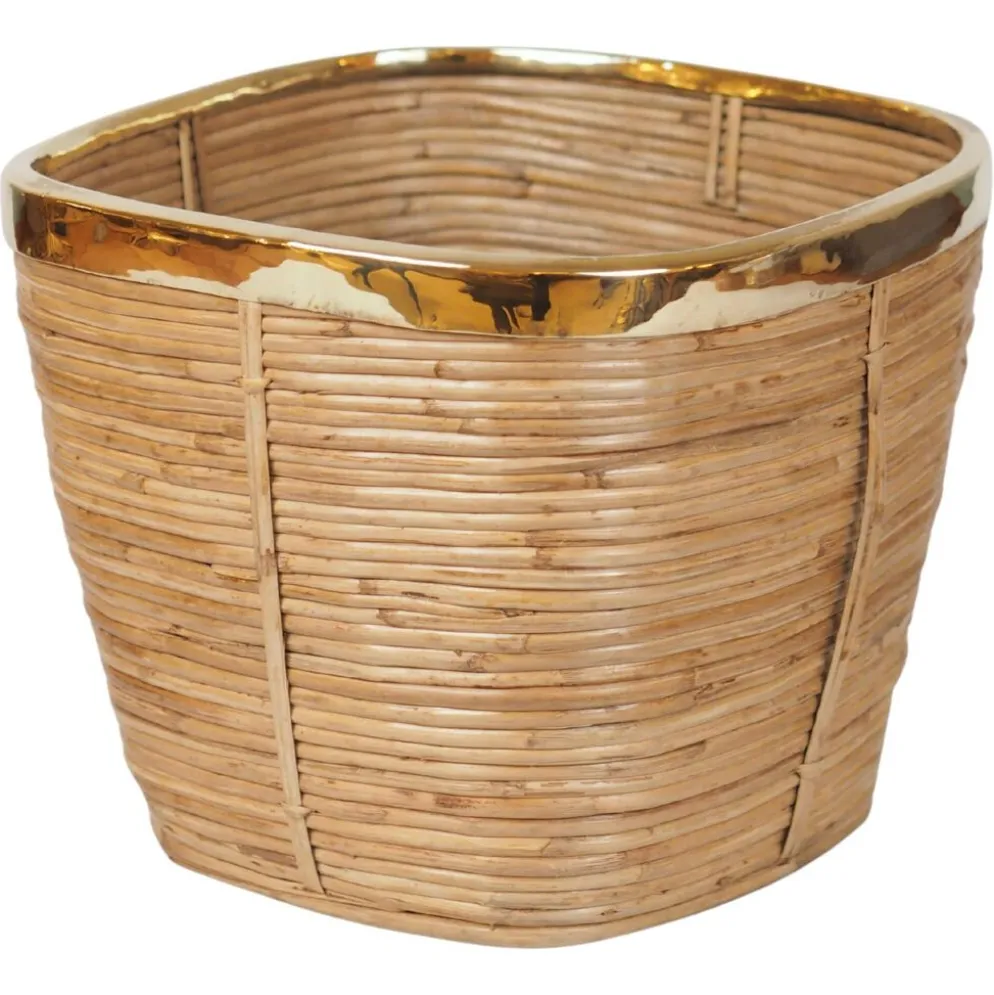 Porte-crayons de style italien vintage et jardinière ou panier en laiton