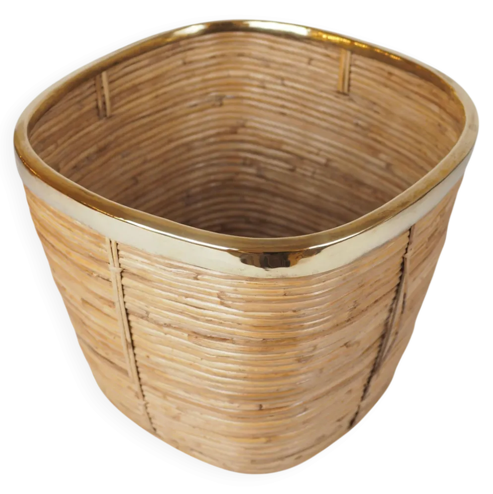 Porte-crayons de style italien vintage et jardinière ou panier en laiton