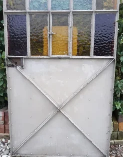 Porte d'atelier 258,4x98,5cm en fer et verres cathédrales colorés