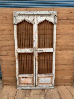 Porte de patio art déco en teck birman avec patine d'origine
