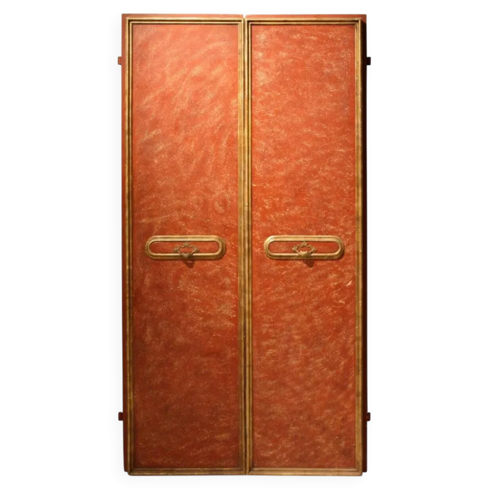 Porte en bois laquée et dorée avec cadre en faux porphyre rouge italien du 20ème siècle