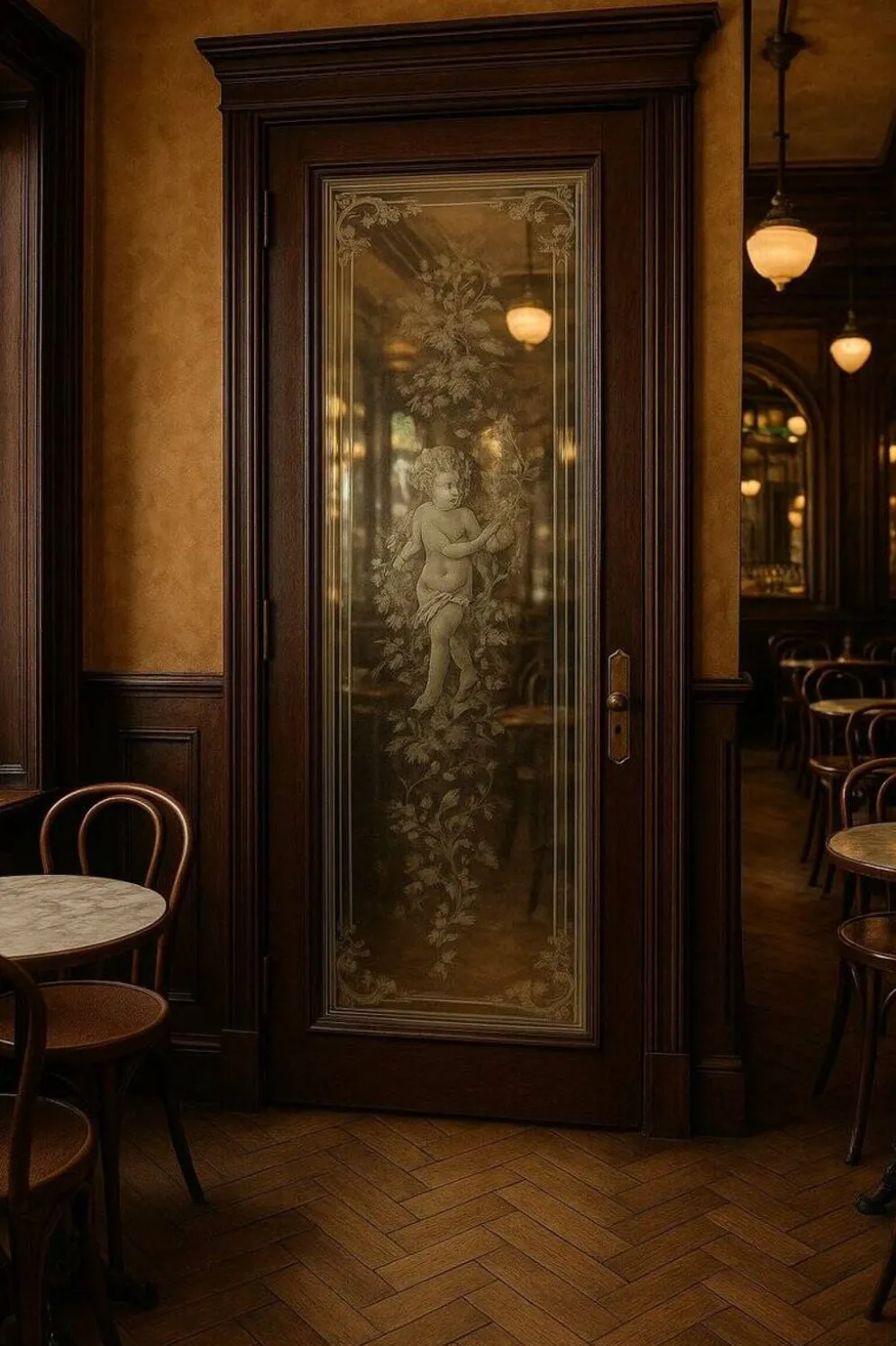 Porte en verre gravé, 1890s
