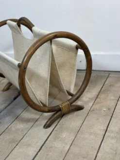 Porte-journaux vintage 1960 en bambou courbé et toile