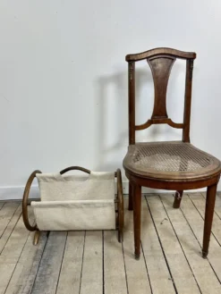 Porte-journaux vintage 1960 en bambou courbé et toile