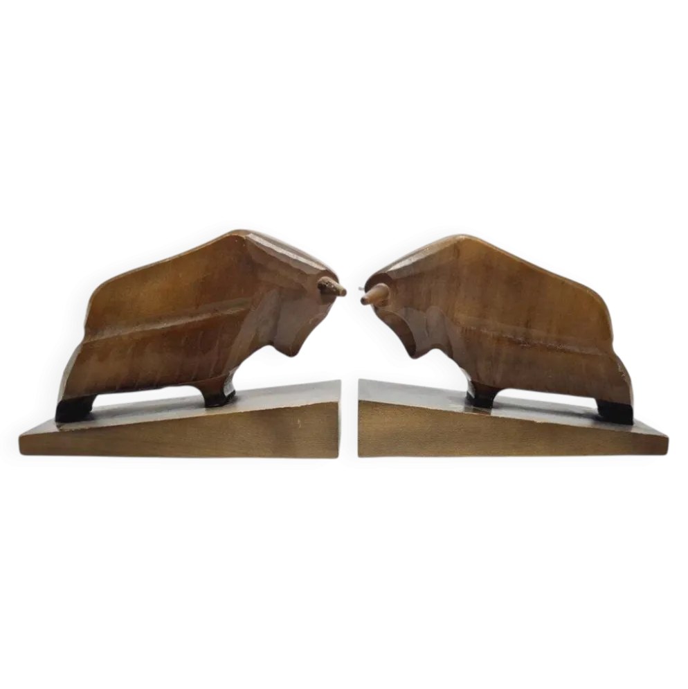 Porte-livres en bois figuratifs vintage, années 1950, ensemble de 2