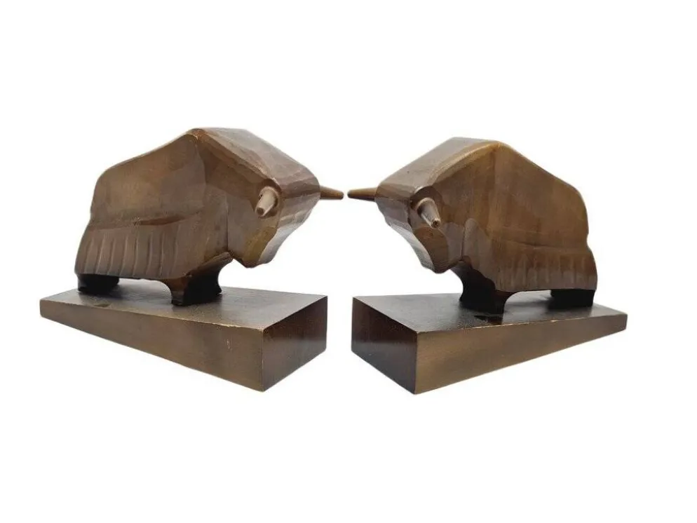 Porte-livres en bois figuratifs vintage, années 1950, ensemble de 2