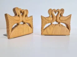 Porte-livres en bois vintage faits à la main, ensemble de 2