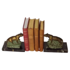 Porte-livres panthère Art Déco français vintage - Porte-livres en marbre et métal