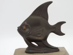Porte-livres vintage français Art Déco en forme de poisson - Porte-livres en marbre et en spelter