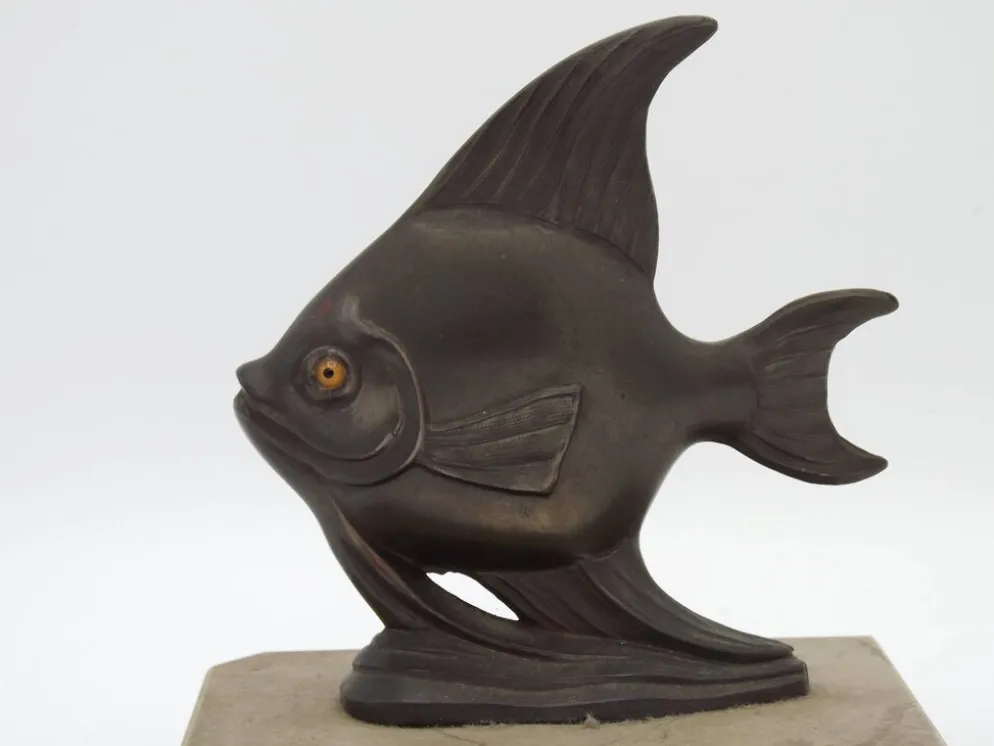 Porte-livres vintage français Art Déco en forme de poisson - Porte-livres en marbre et en spelter