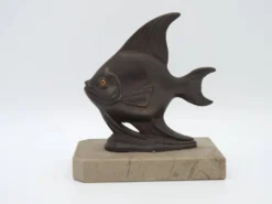 Porte-livres vintage français Art Déco en forme de poisson - Porte-livres en marbre et en spelter