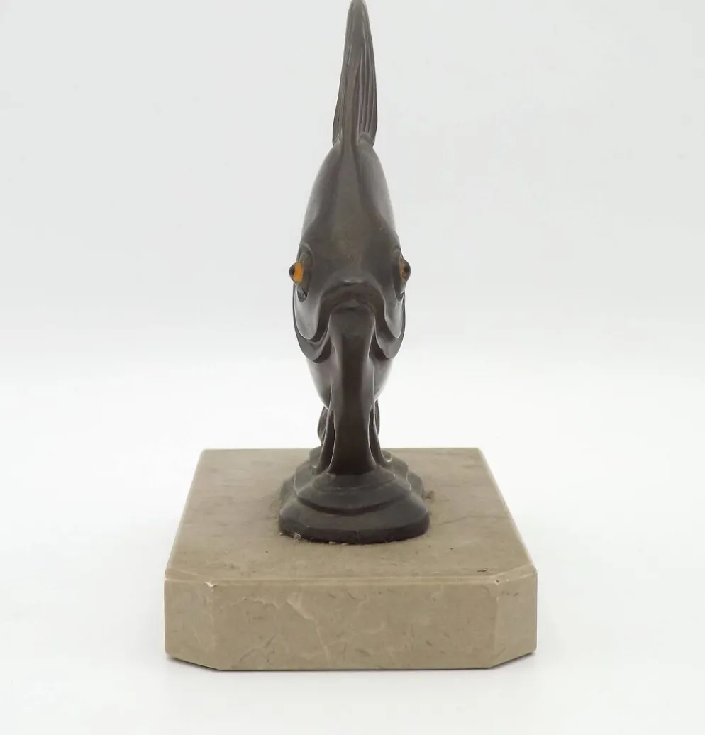 Porte-livres vintage français Art Déco en forme de poisson - Porte-livres en marbre et en spelter