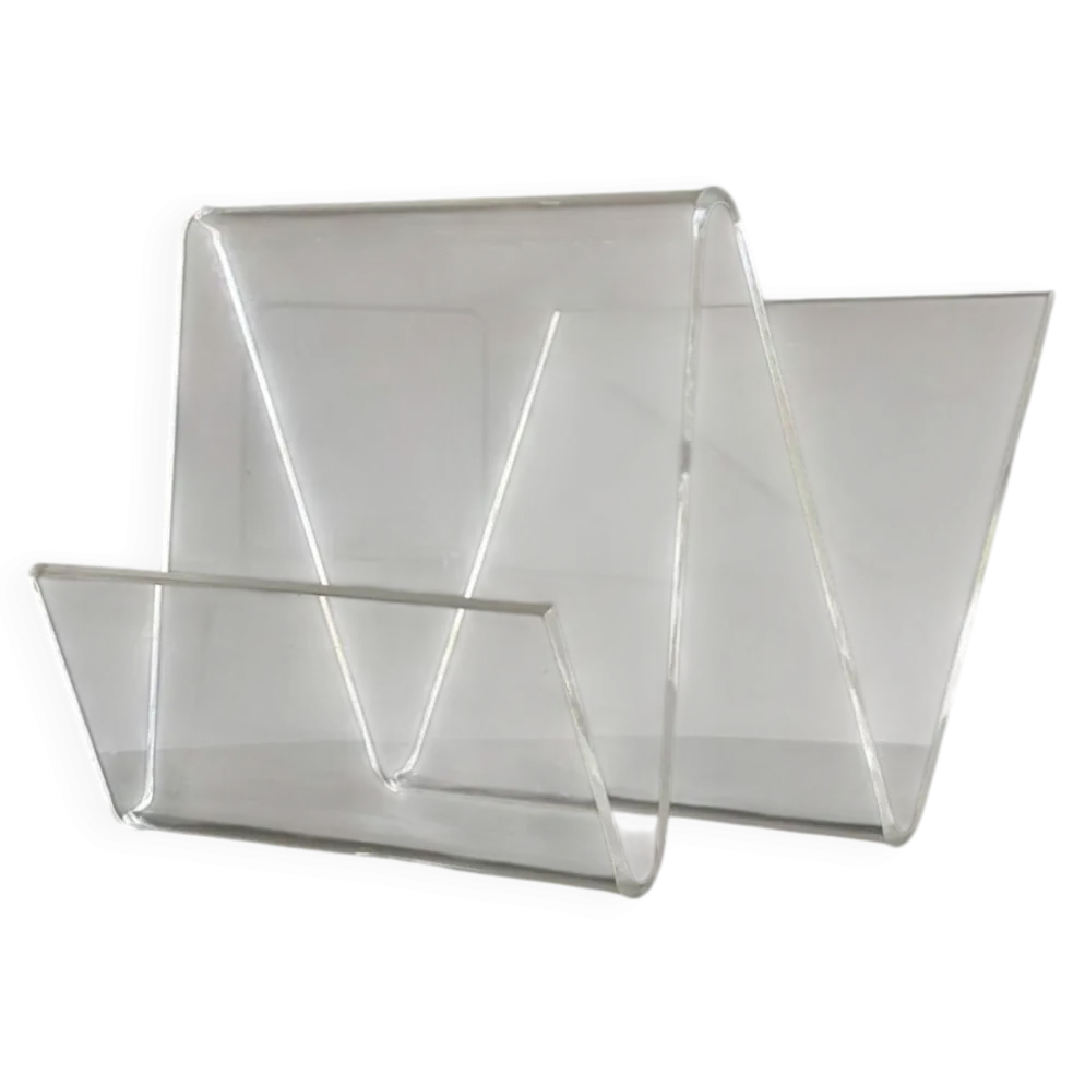 Porte-magazines design asymétrique en acrylique transparent, 70s