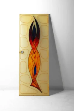 Porte moderniste en fibre de verre avec art abstrait, Belgique années 1960