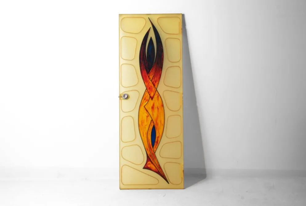 Porte moderniste en fibre de verre avec art abstrait, Belgique années 1960