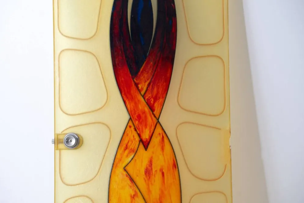 Porte moderniste en fibre de verre avec art abstrait, Belgique années 1960