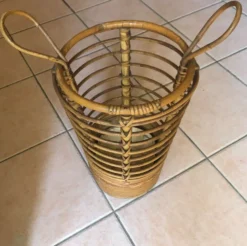Porte parapluie à anses bambou et rotin vintage Années 60