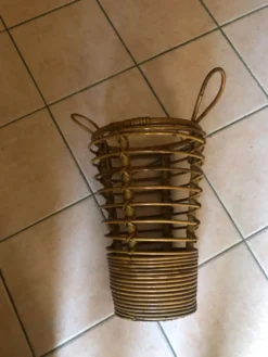 Porte parapluie à anses bambou et rotin vintage Années 60