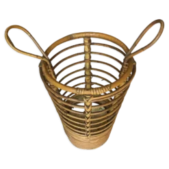 Porte parapluie à anses bambou et rotin vintage Années 60