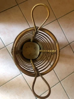 Porte parapluie à anses bambou et rotin vintage Années 60