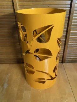 Porte Parapluie Design Cylindre Orange Métal Ajouré Décor Feuilles #E2