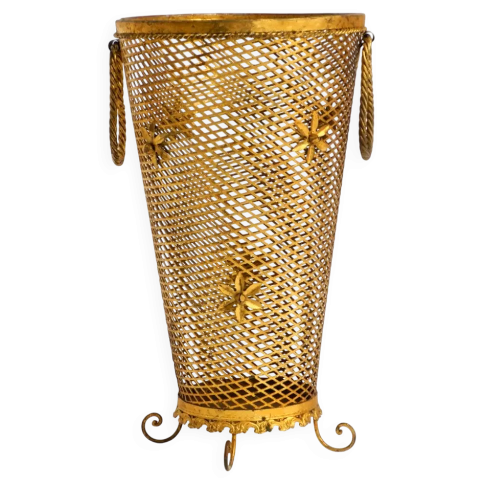 Porte-parapluie de style Régence en métal doré, Italie années 1960