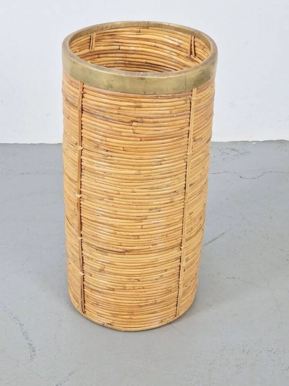 Porte-parapluie en bambou et laiton vintage, Italie, années 1970