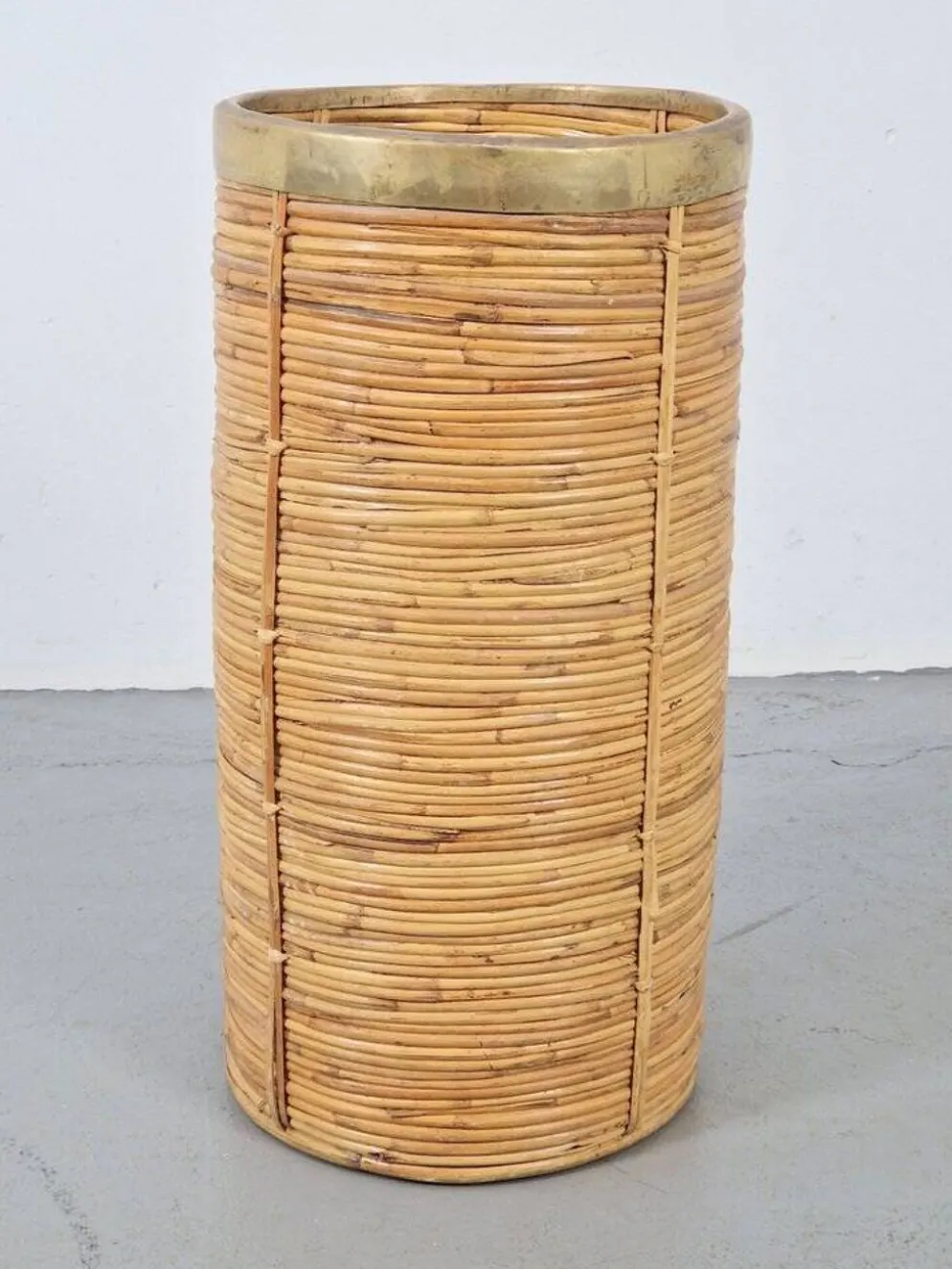 Porte-parapluie en bambou et laiton vintage, Italie, années 1970