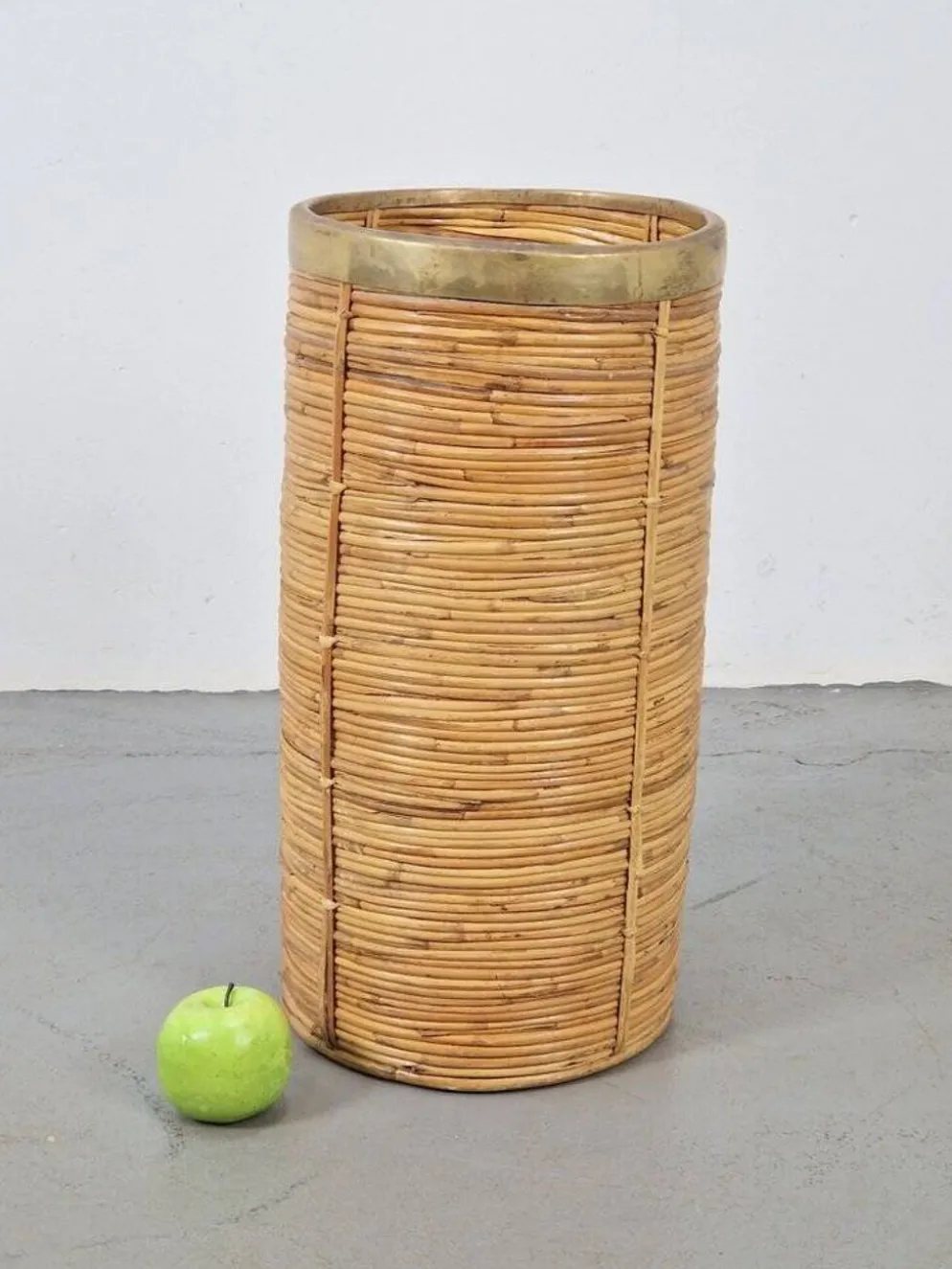 Porte-parapluie en bambou et laiton vintage, Italie, années 1970