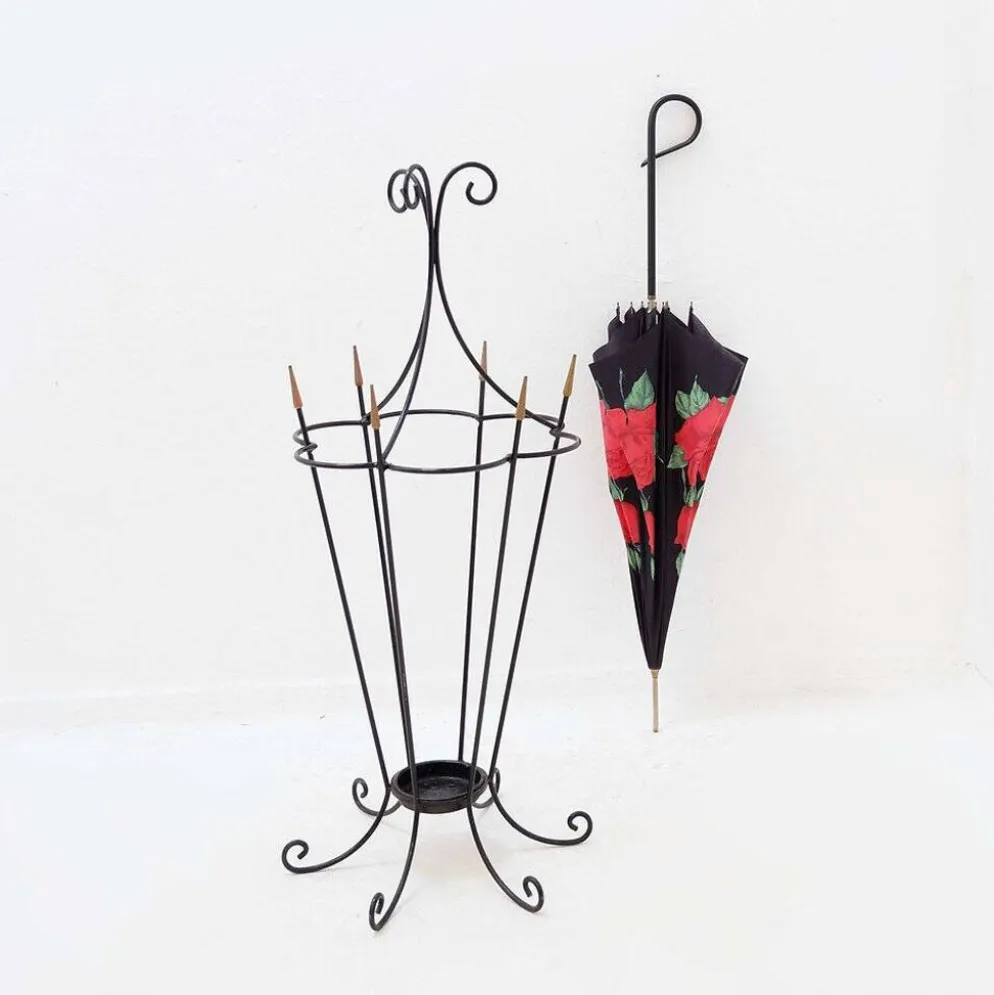 Porte-parapluie en fer forgé mid-century - années 1960