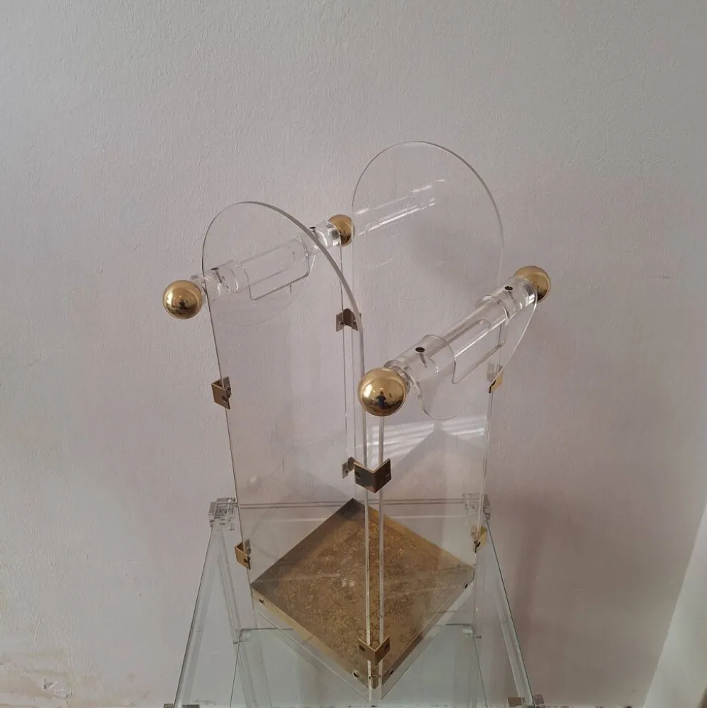 Porte-parapluie en lucite / acrylique et laiton inspiré par Fontana Arte, années 1970