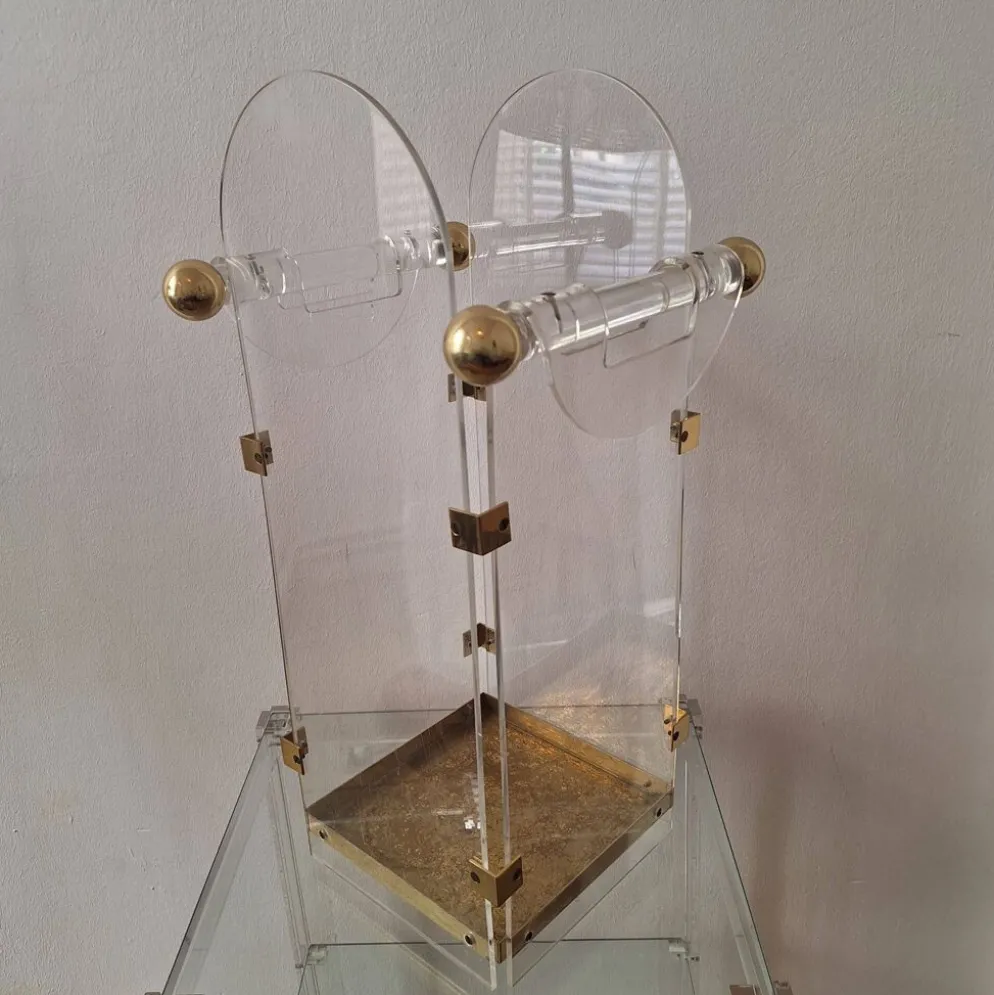 Porte-parapluie en lucite / acrylique et laiton inspiré par Fontana Arte, années 1970
