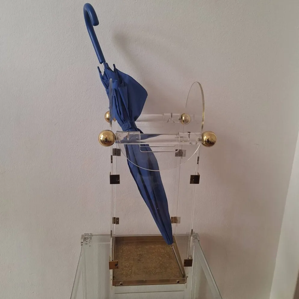 Porte-parapluie en lucite / acrylique et laiton inspiré par Fontana Arte, années 1970