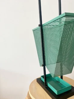 Porte-parapluie en métal vert et noir vintage, style rockabilly, années 1950